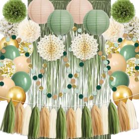 Sage Green Party Decorations Birthday Party Decorations Bridal Shower Balloons Paper Pompoms Fringe Curtain for Birthday Baby Shower Bridal Showe