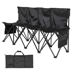 Portable Folding Bench, 4 Seat Foldable Soccer Bench with Side Pockets and Carrying Bag, Lightweight Sideline Seating with Back Rest for Football