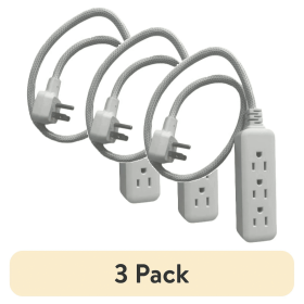 (3 pack)Indoor 3-Outlet 2ft , 13A 125V White Braided Cable Flat plug