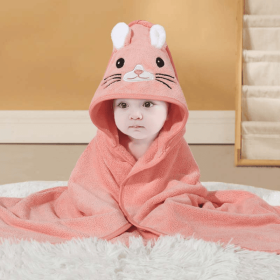 Hooded baby bath towel, made of ultra-soft and absorbent coral fleece, featuring a cute animal hood design. Suitable for newborns (Style: 3 Eyes Open Orange Cat Holding a Quilt)