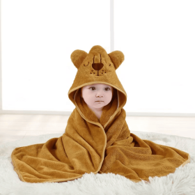 Hooded baby bath towel, made of ultra-soft and absorbent coral fleece, featuring a cute animal hood design. Suitable for newborns (Style: 16 Yellow Lion)