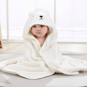Hooded baby bath towel, made of ultra-soft and absorbent coral fleece, featuring a cute animal hood design. Suitable for newborns (Style: 9 White Bear Hug Blanket)
