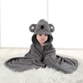 Hooded baby bath towel, made of ultra-soft and absorbent coral fleece, featuring a cute animal hood design. Suitable for newborns (Style: 11 Grey Koala)