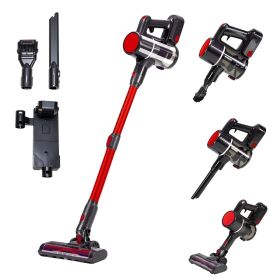 Cordless vacuum cleaner, lightweight stick vacuum household anti-tangling and LED light, powerful rechargeable wireless vacuum cleaner (Color: Black and red)