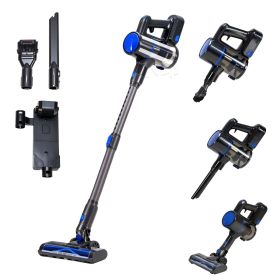 Cordless vacuum cleaner, lightweight stick vacuum household anti-tangling and LED light, powerful rechargeable wireless vacuum cleaner (Color: Black and blue)